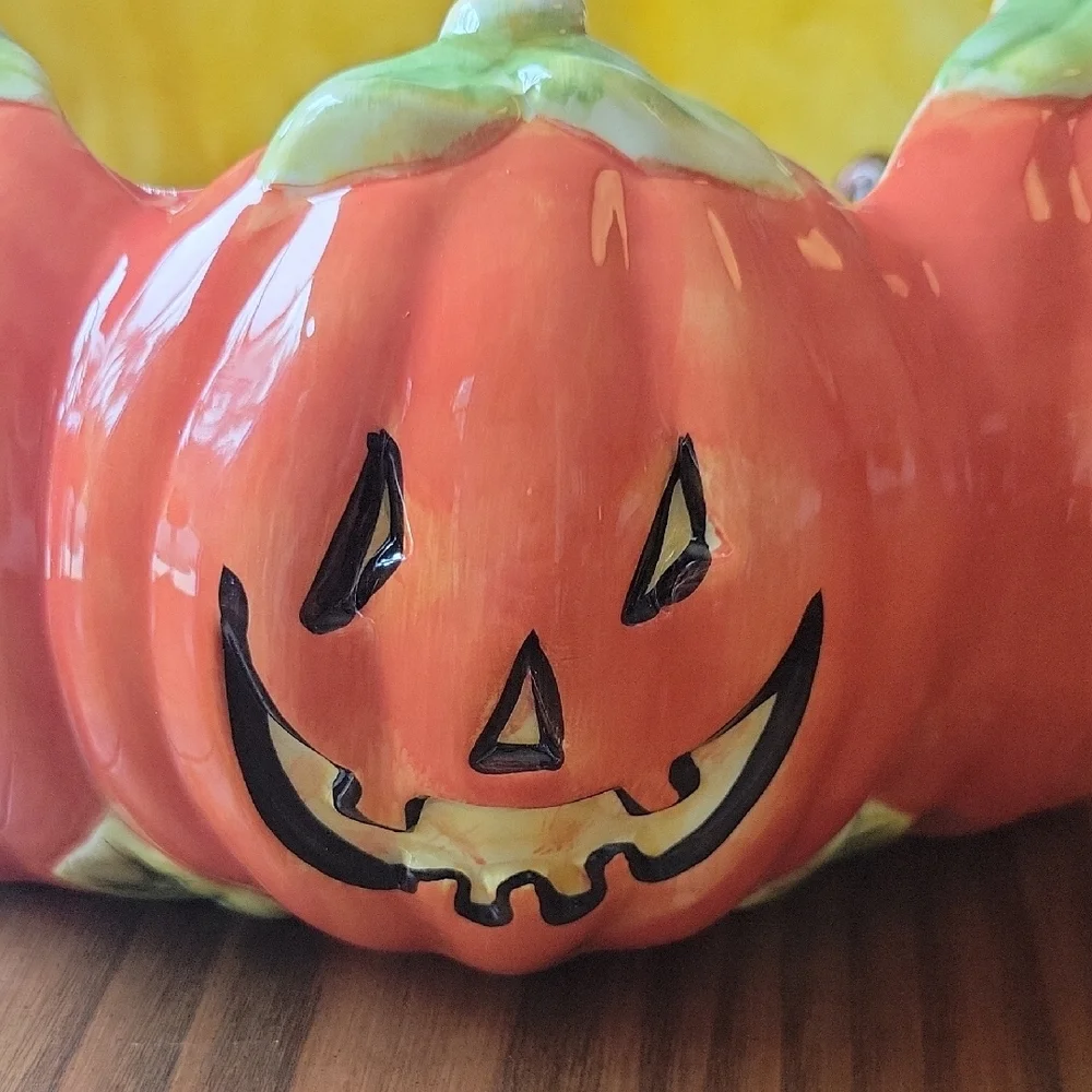 Certified International Pumpkin Faces Bowl - Orange and Green